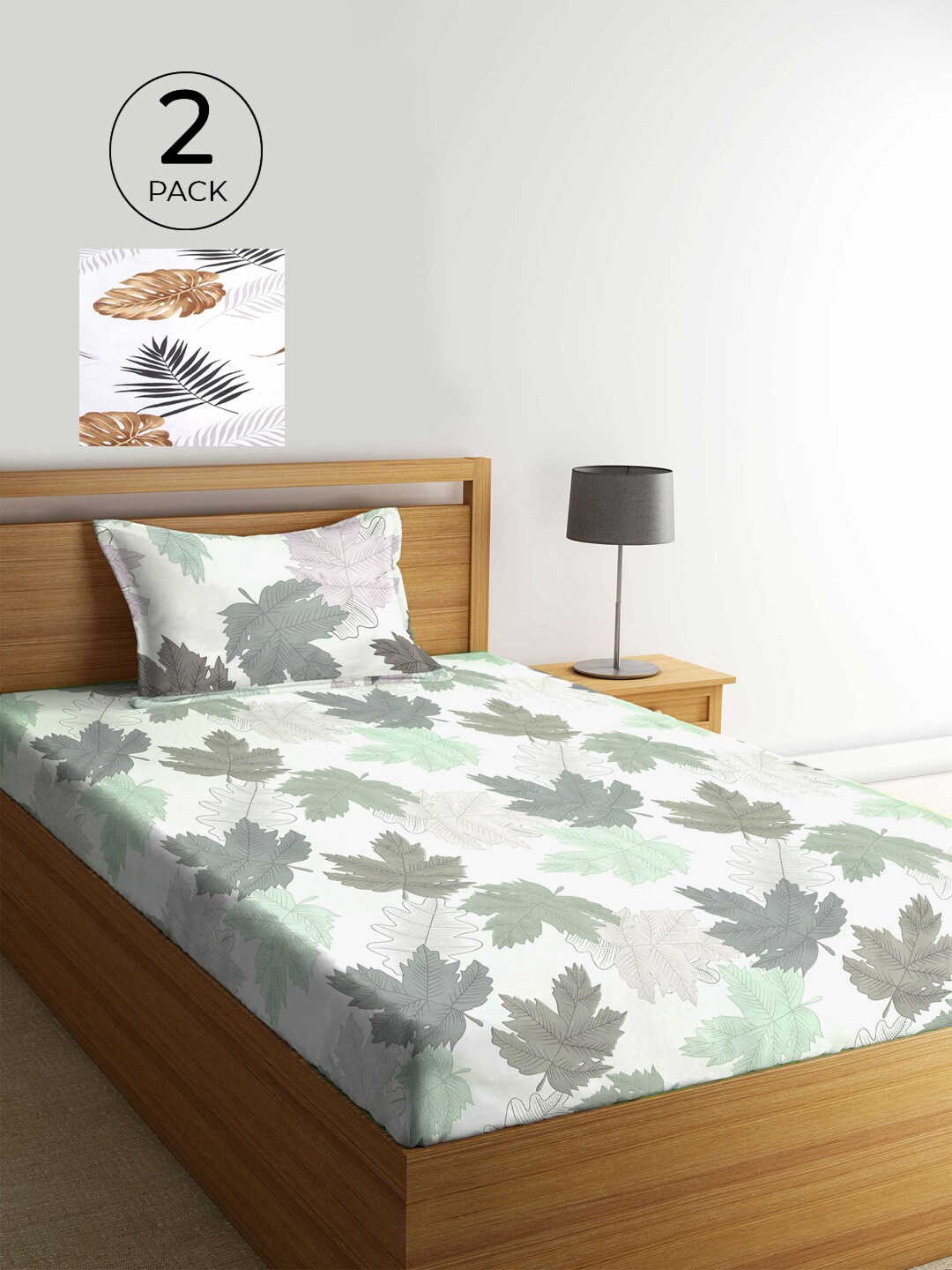 

KLOTTHE White & Grey Floral 210 TC 2 Single Bedsheet with 2 Pillow Covers