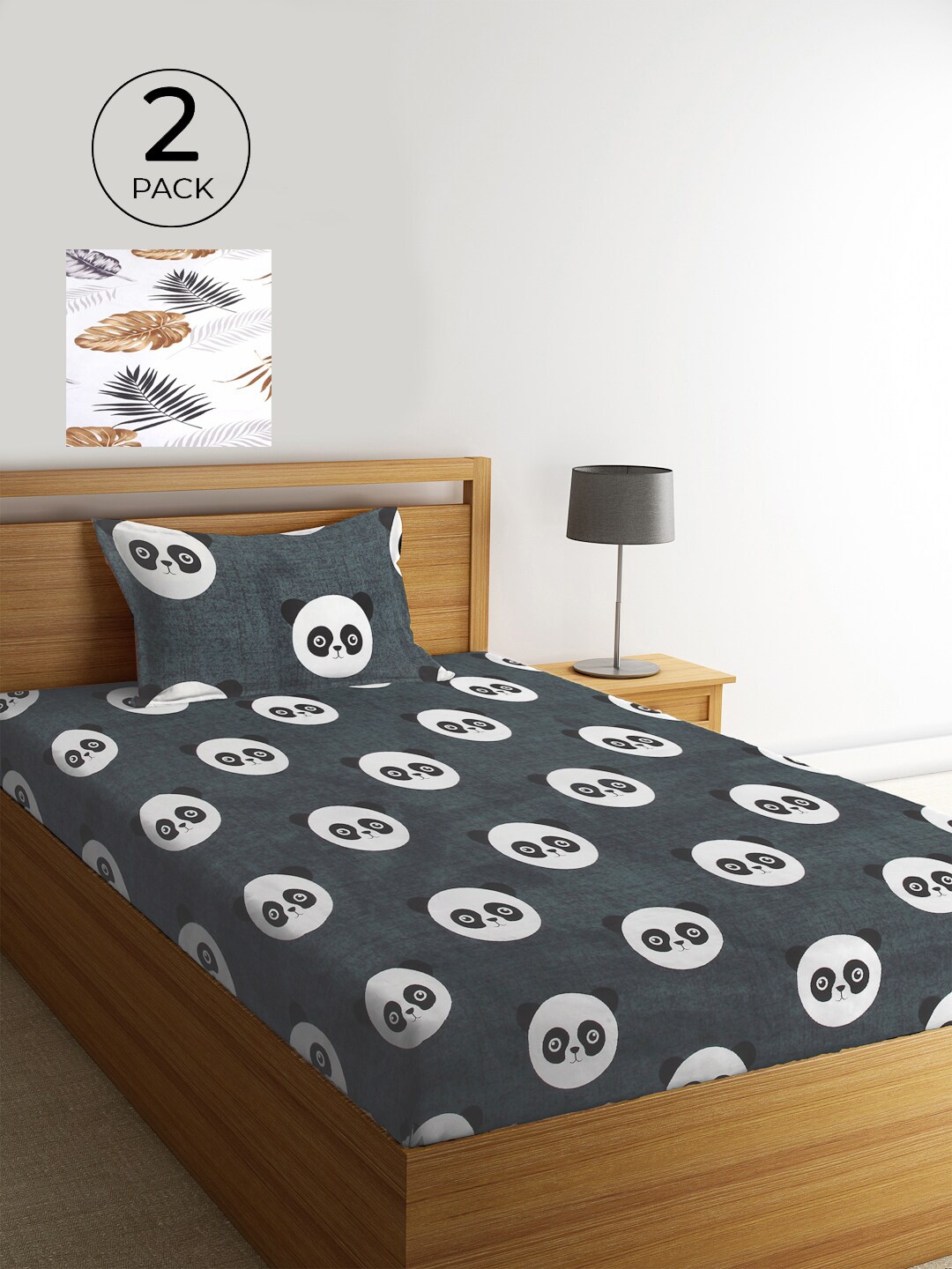 

KLOTTHE White & Blue Graphic 210 TC 2 Single Bedsheet with 2 Pillow Covers