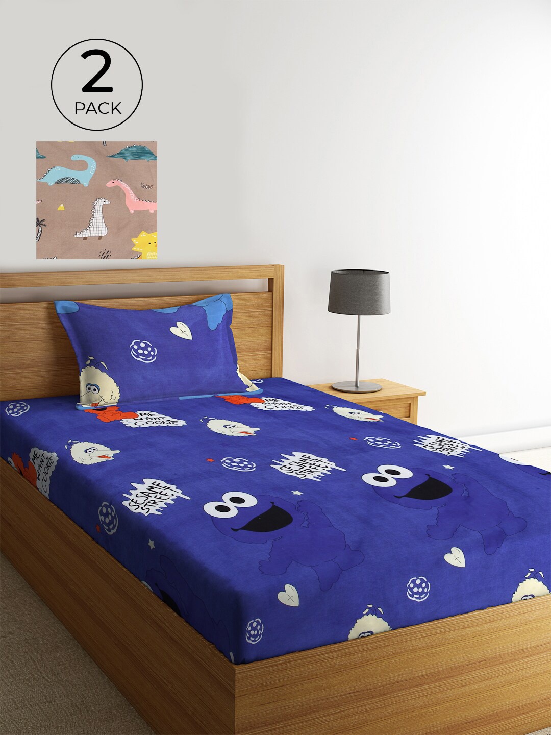 

KLOTTHE Blue & Taupe Graphic 210 TC 2 Single Bedsheet with 2 Pillow Covers