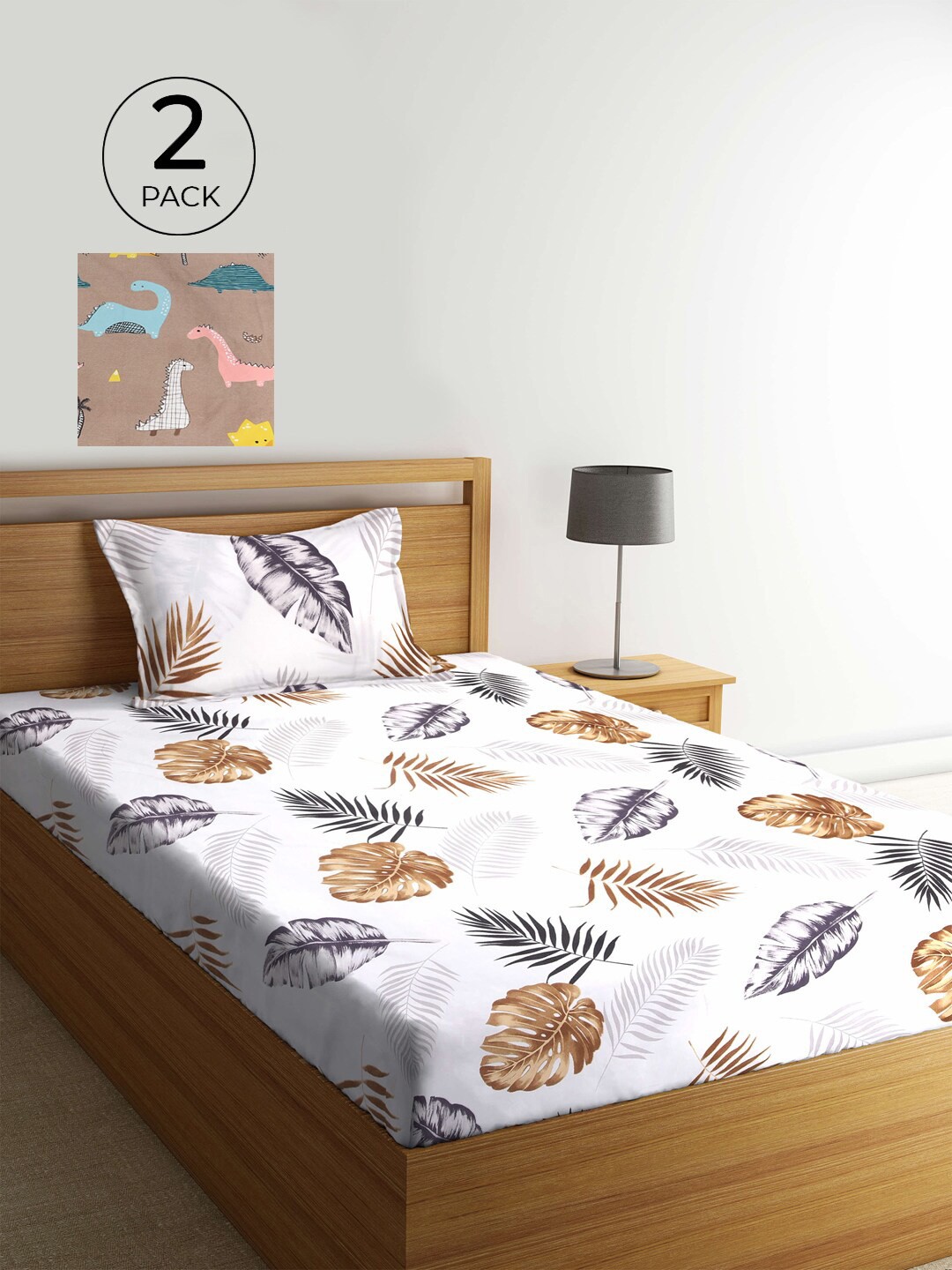 

KLOTTHE White & Brown Floral 210 TC 2 Single Bedsheet with 2 Pillow Covers