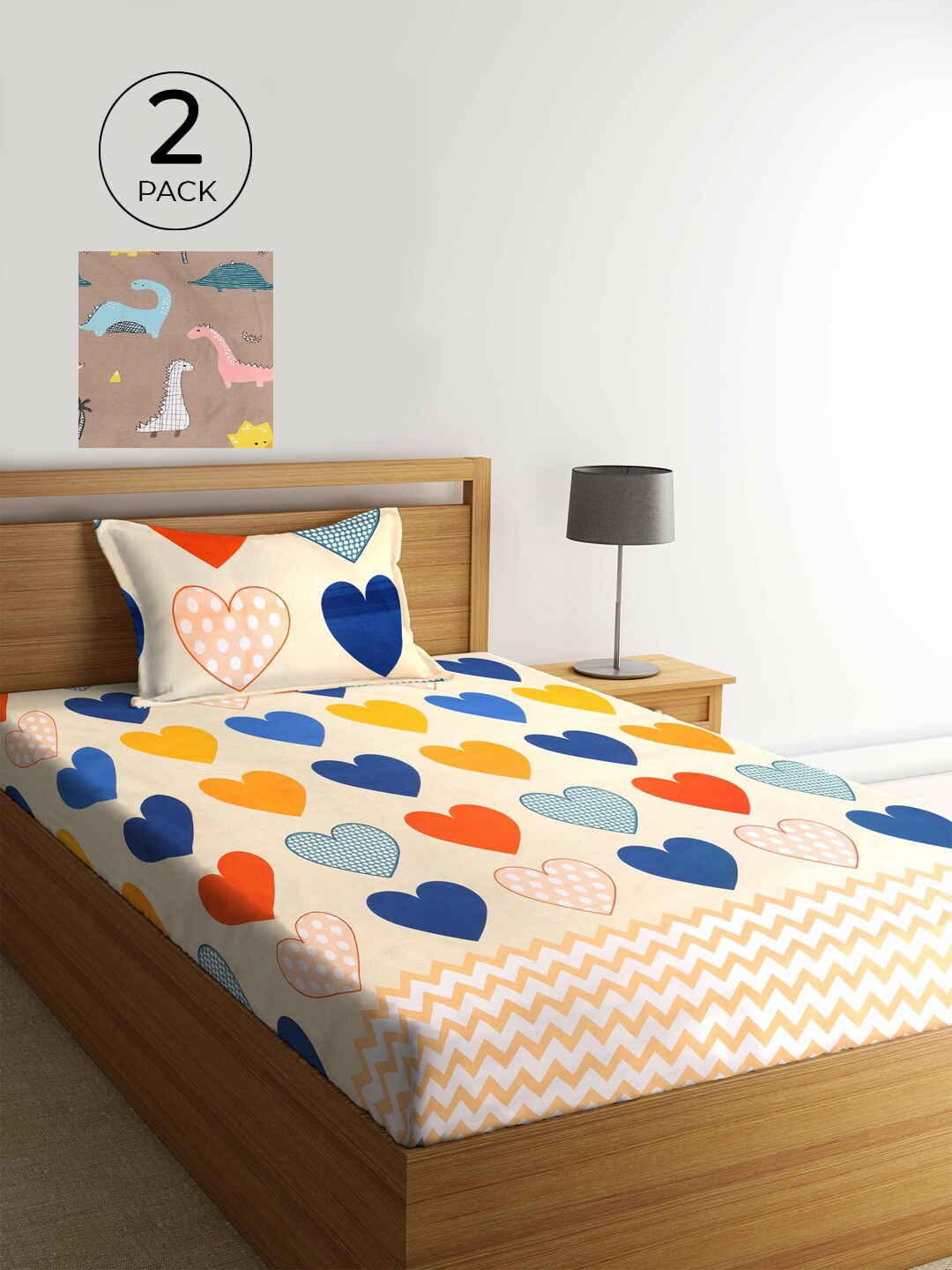 

KLOTTHE Peach-Coloured & Taupe Graphic 210 TC 2 Single Bedsheet with 2 Pillow Covers