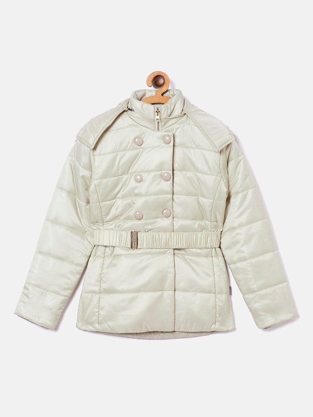 

Crimsoune Club Girls Cream-Coloured Puffer Jacket with Detachable Hood
