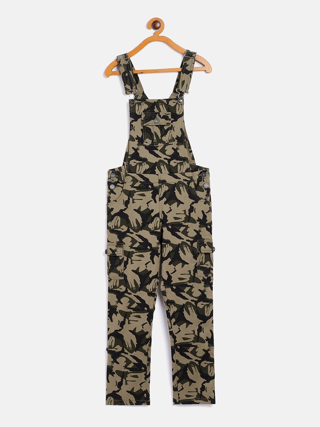 

Crimsoune Club Girls Olive Green Camouflage Printed Dungarees