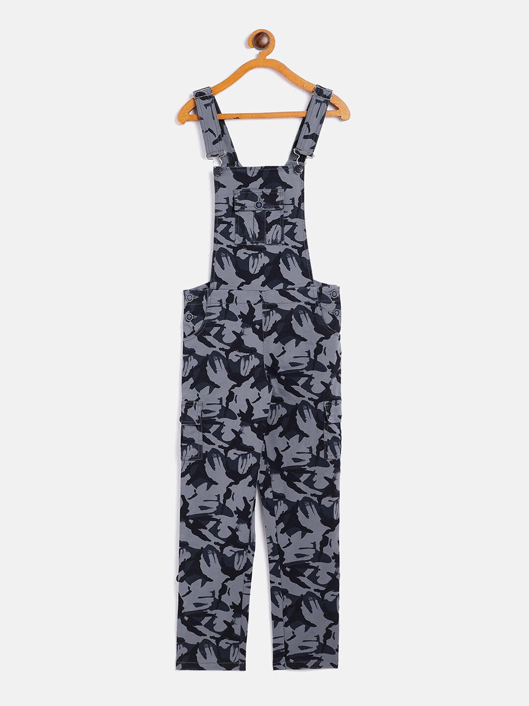 

Crimsoune Club Girls Grey & Black Camouflage Printed Dungaree