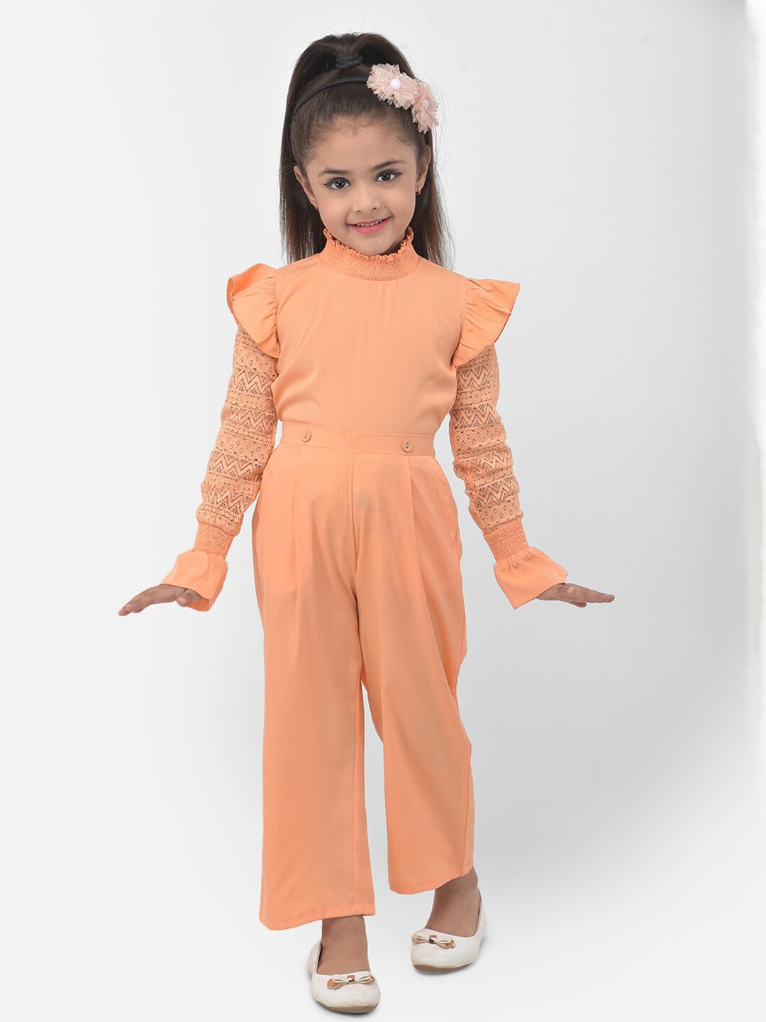 

Eavan Girls Orange Basic Jumpsuit with Ruffles