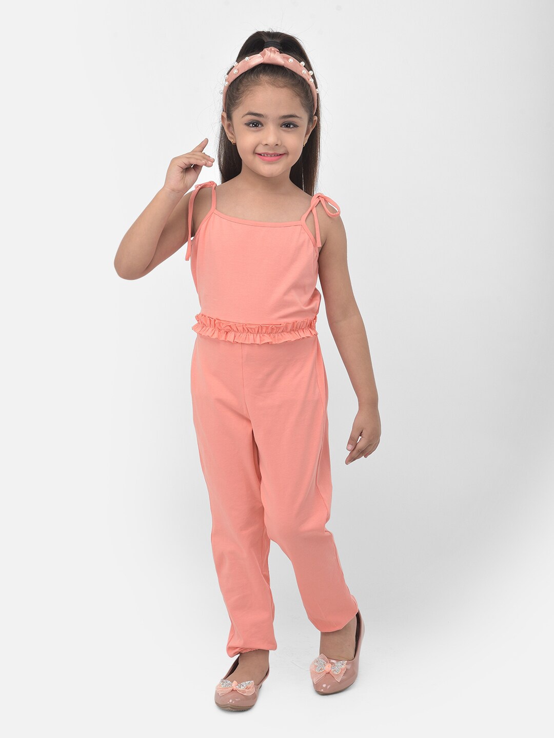 

Eavan Girls Peach-Coloured Basic Jumpsuit