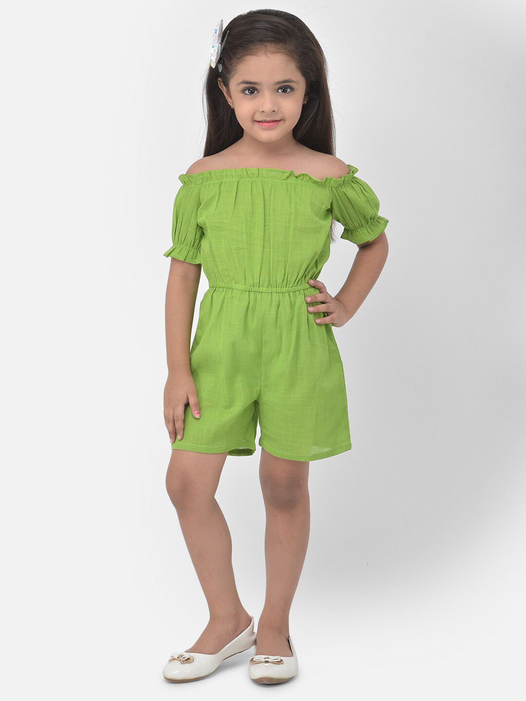 

Eavan Girls Green Off-Shoulder Jumpsuit
