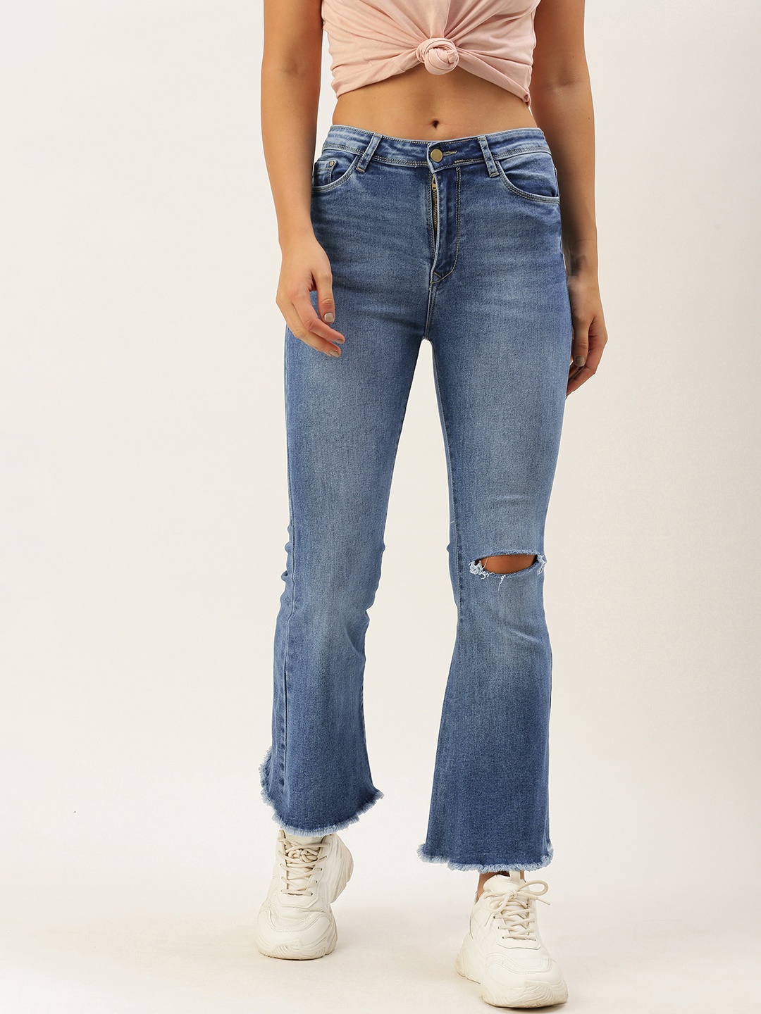

SHECZZAR Women Blue Bootcut High-Rise Light Fade Stretchable Jeans
