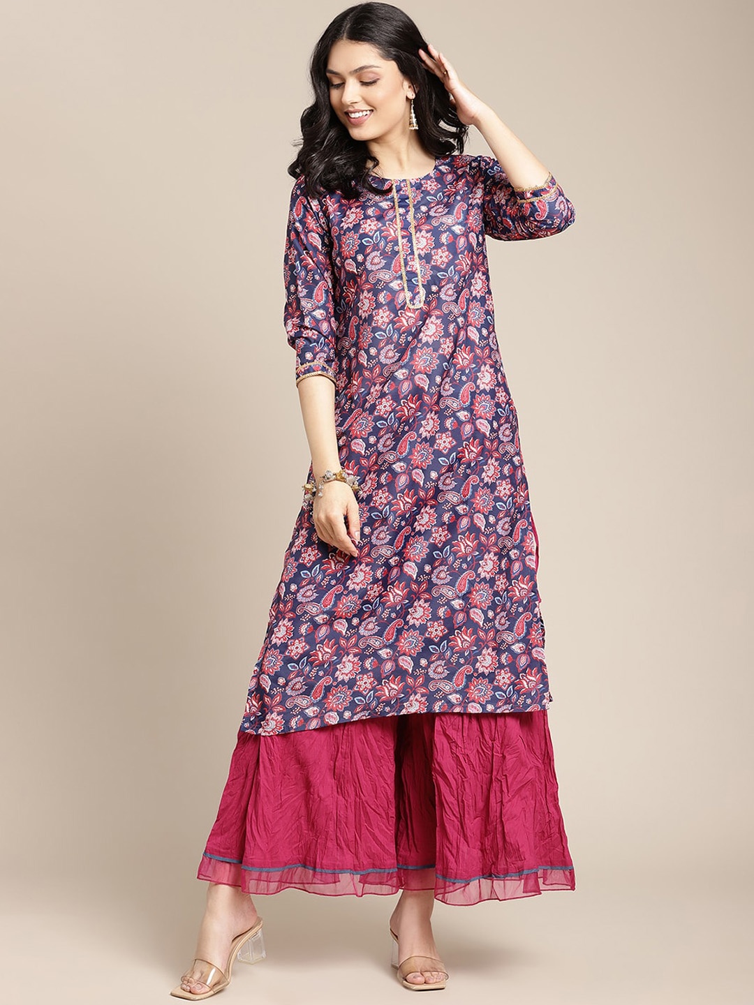 

KSUT Women Blue & Pink Ethnic Motifs Printed Kurta