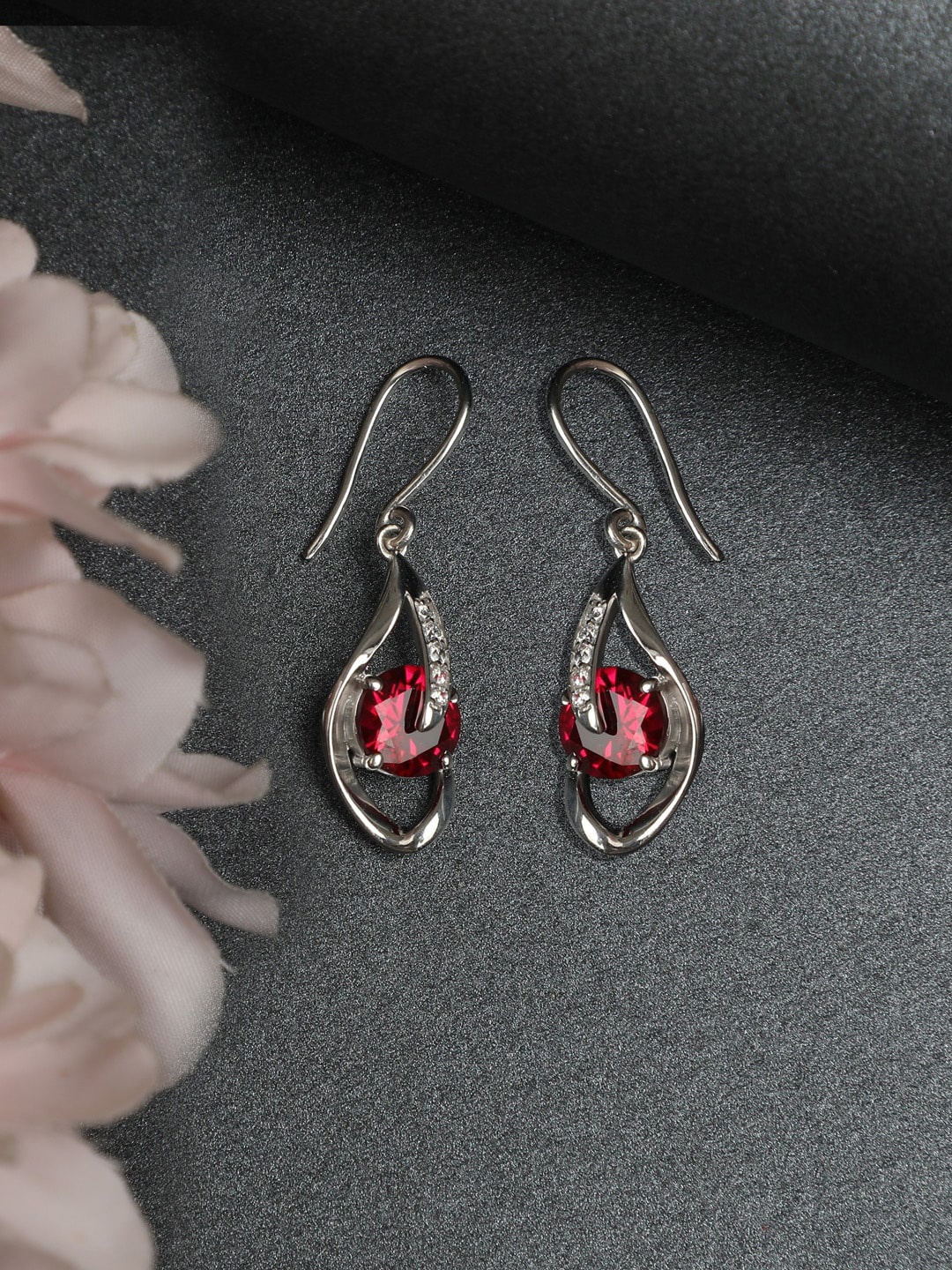 

Clara Silver-Toned & Red Contemporary Drop Earrings
