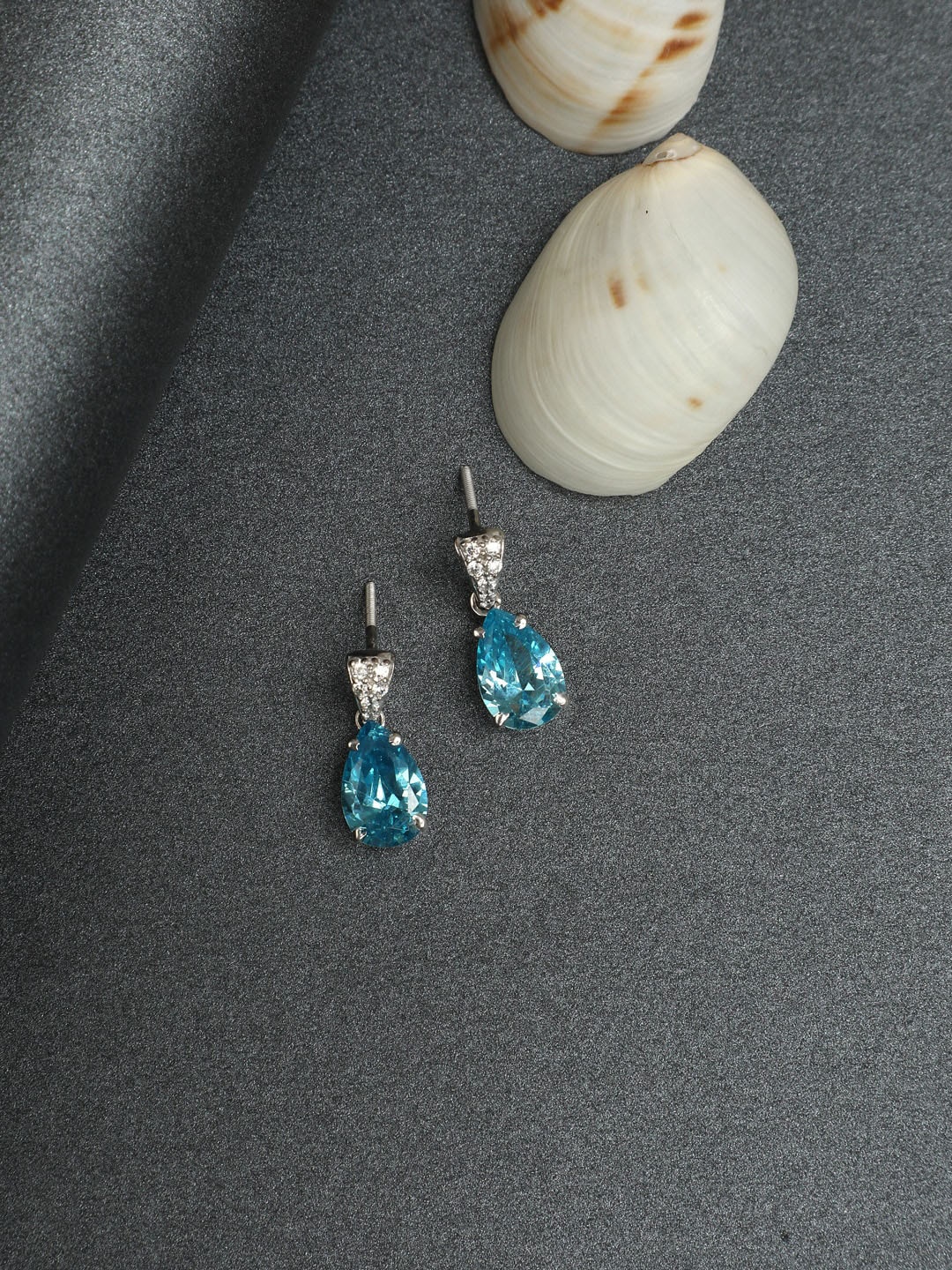 

Clara Rhodium-Plated Turquoise Blue & Silver-Toned Teardrop Shaped Drop Earrings