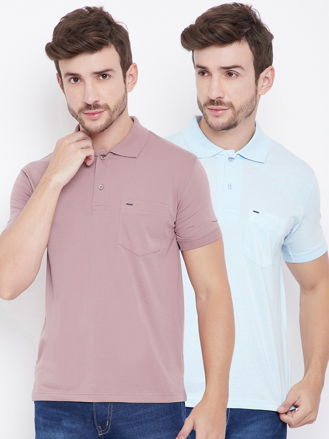

Okane Men Pack of 2 Pink & Blue Polo Collar T-shirt