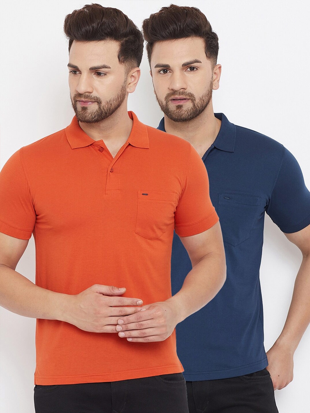 

Okane Men Pack of 2 Orange & Blue Polo Collar T-shirt