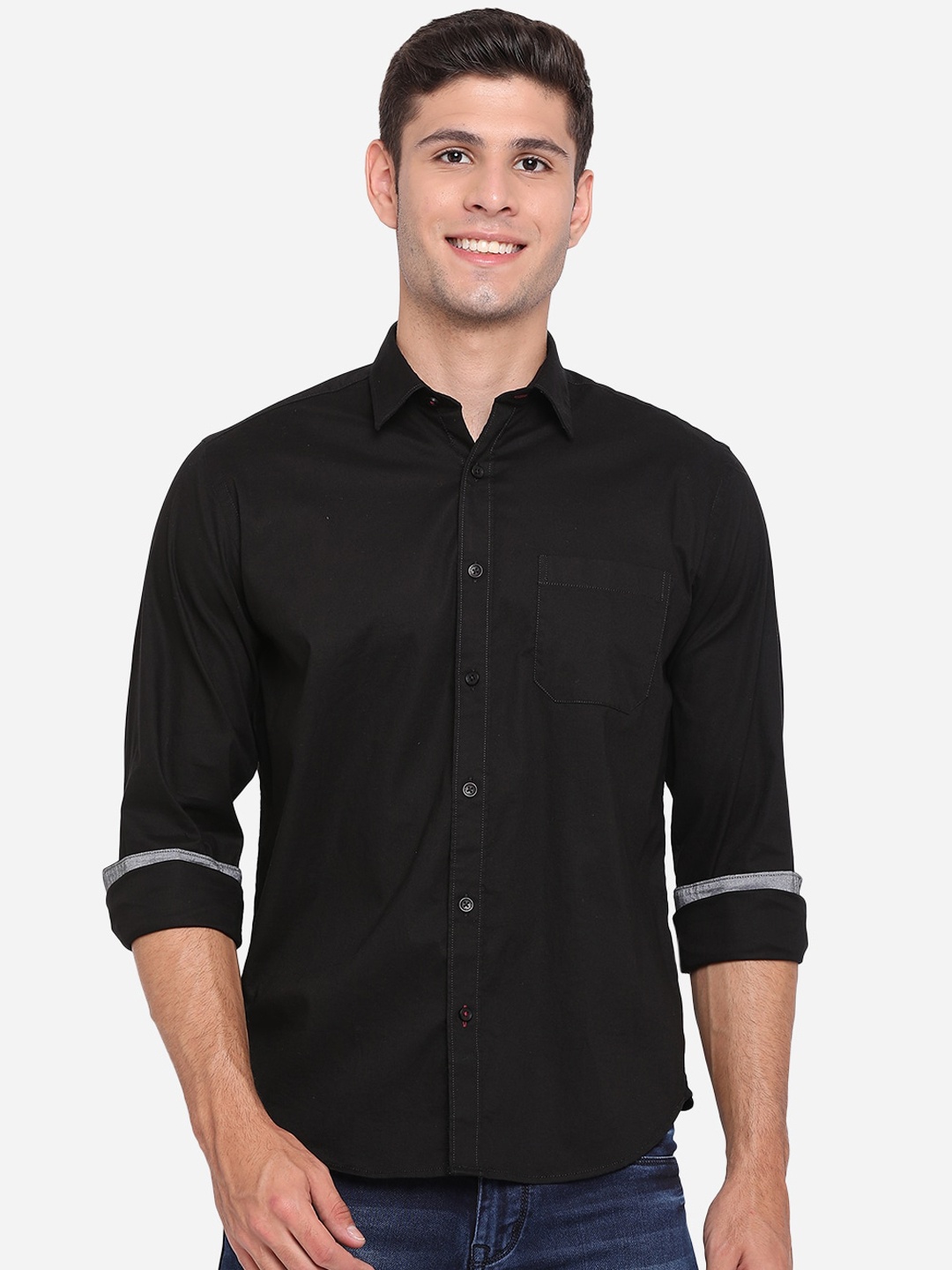 

Greenfibre Men Black Slim Fit Cotton Casual Shirt