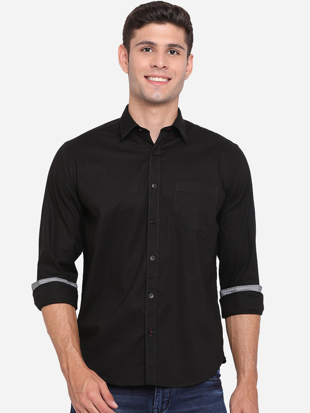 

Greenfibre Men Black Slim Fit Opaque Casual Shirt