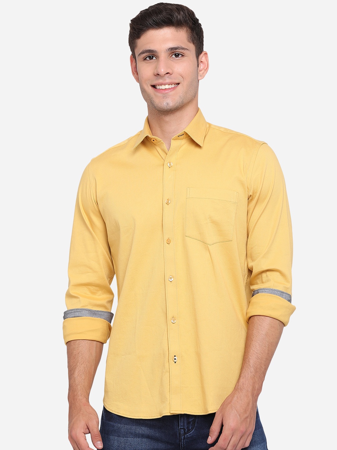 

Greenfibre Men Yellow Slim Fit Opaque Casual Shirt