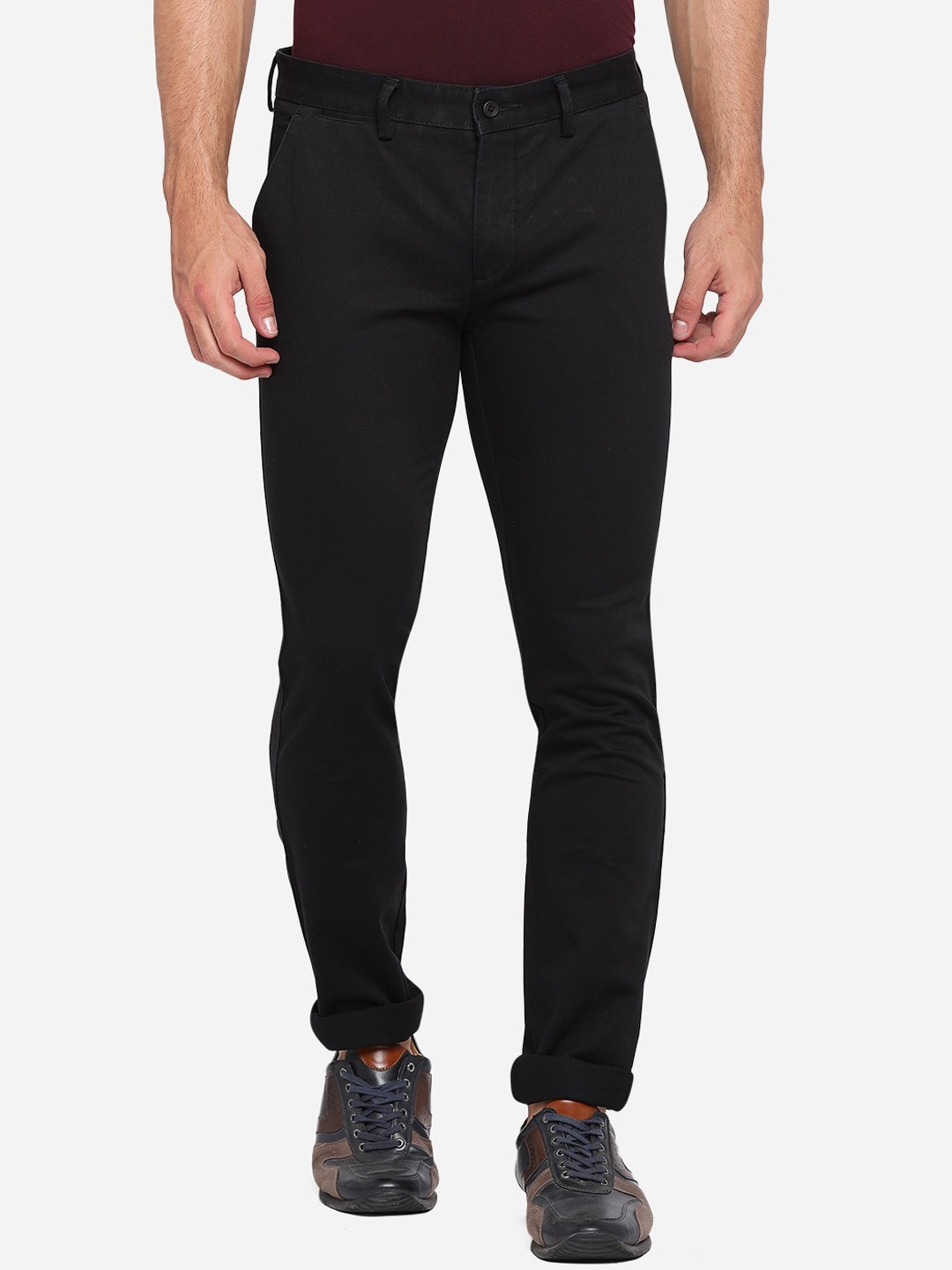

Greenfibre Men Black Pure Cotton Slim Fit Chinos Trousers
