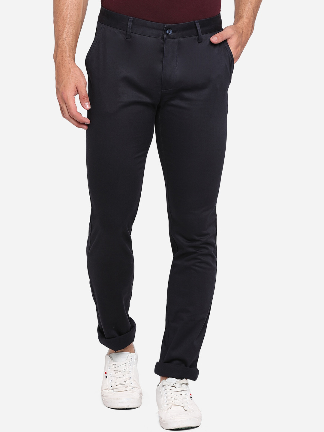 

Greenfibre Men Navy Blue Slim Fit Cotton Chinos