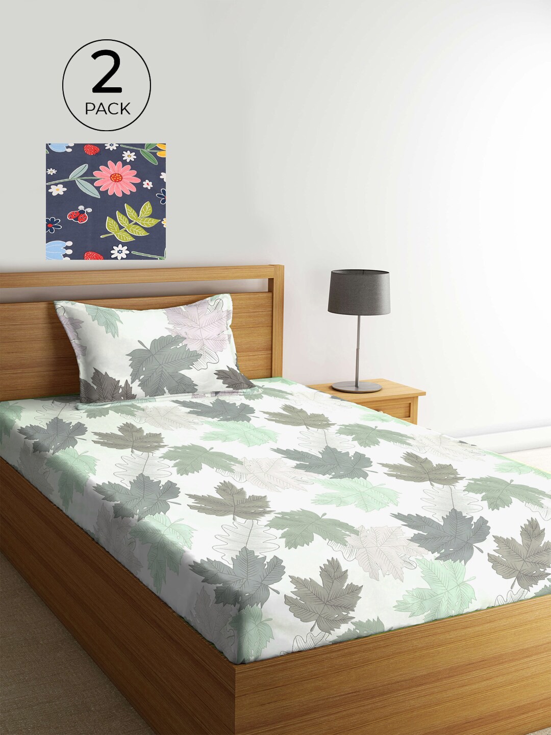 

KLOTTHE Blue & White Floral 210 TC 2 Single Bedsheet with 2 Pillow Covers