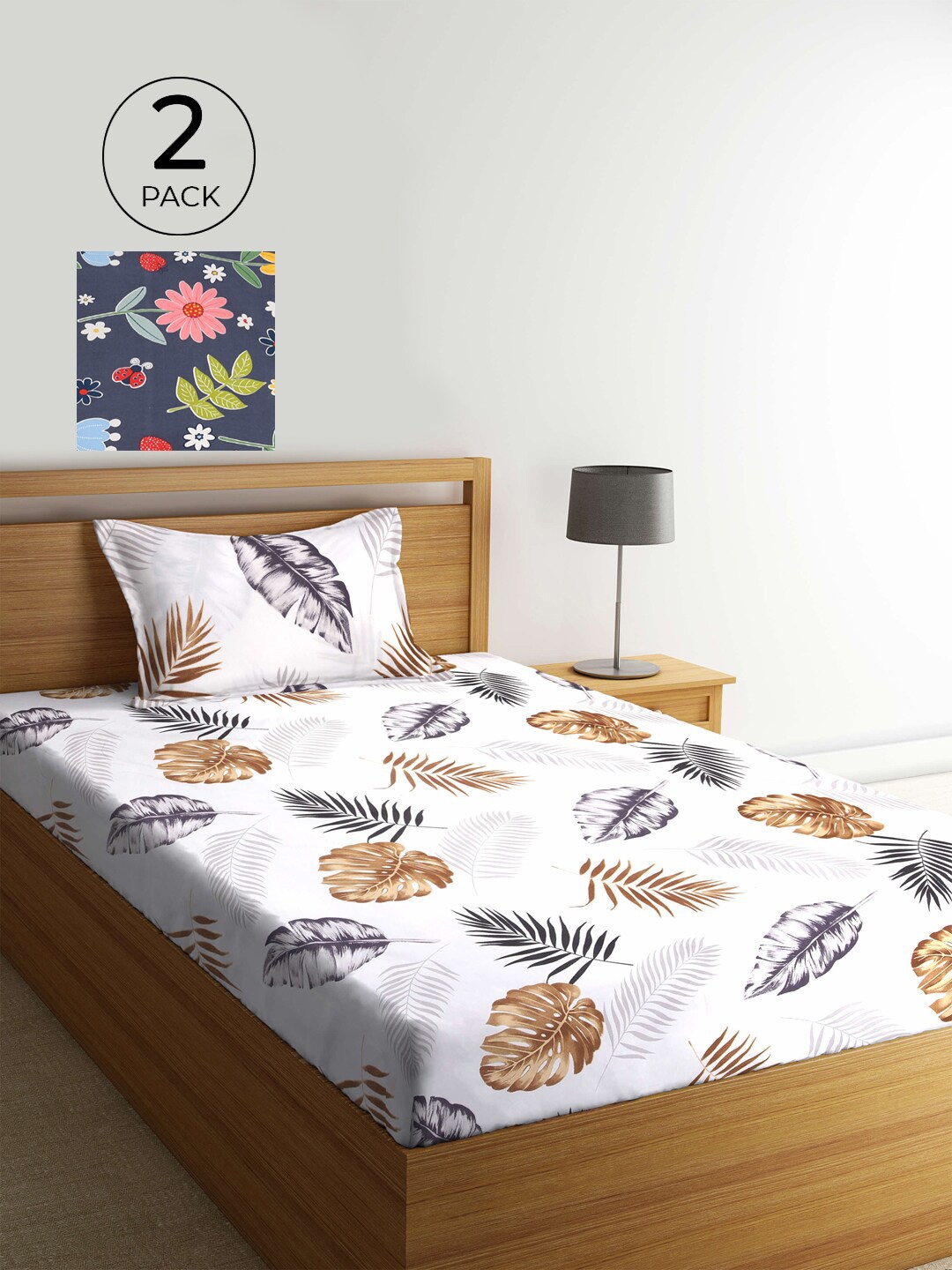 

KLOTTHE White & Blue Floral 210 TC 2 Single Bedsheet with 2 Pillow Covers