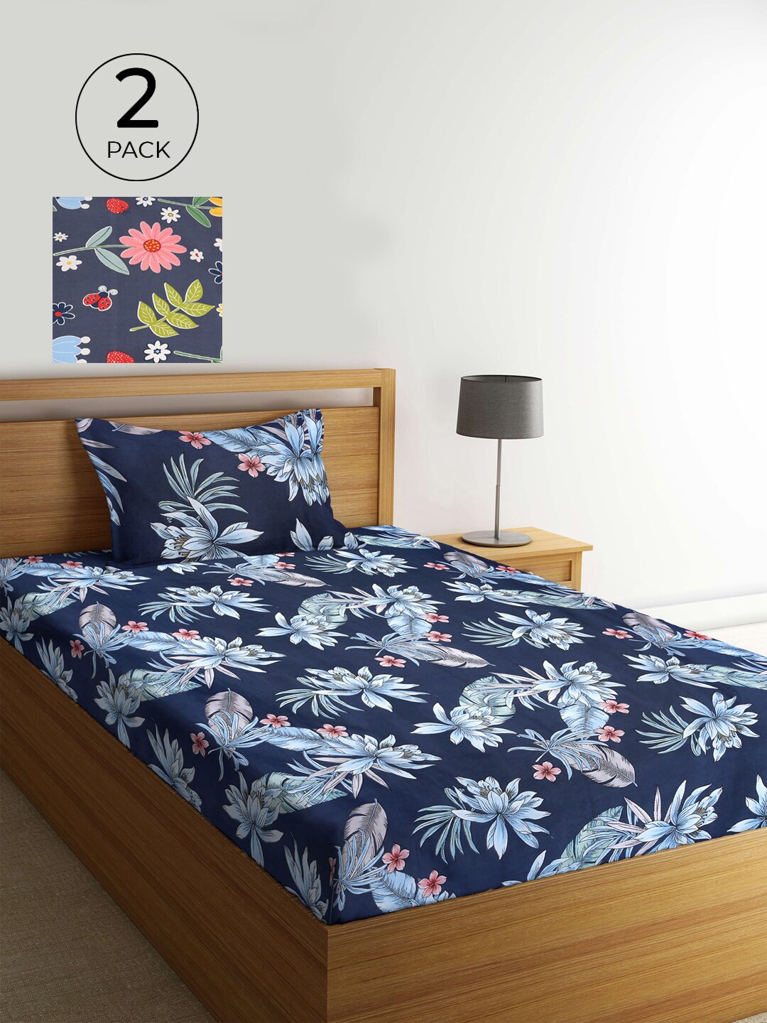 

KLOTTHE Blue & Green Floral 210 TC 2 Single Bedsheet with 2 Pillow Covers