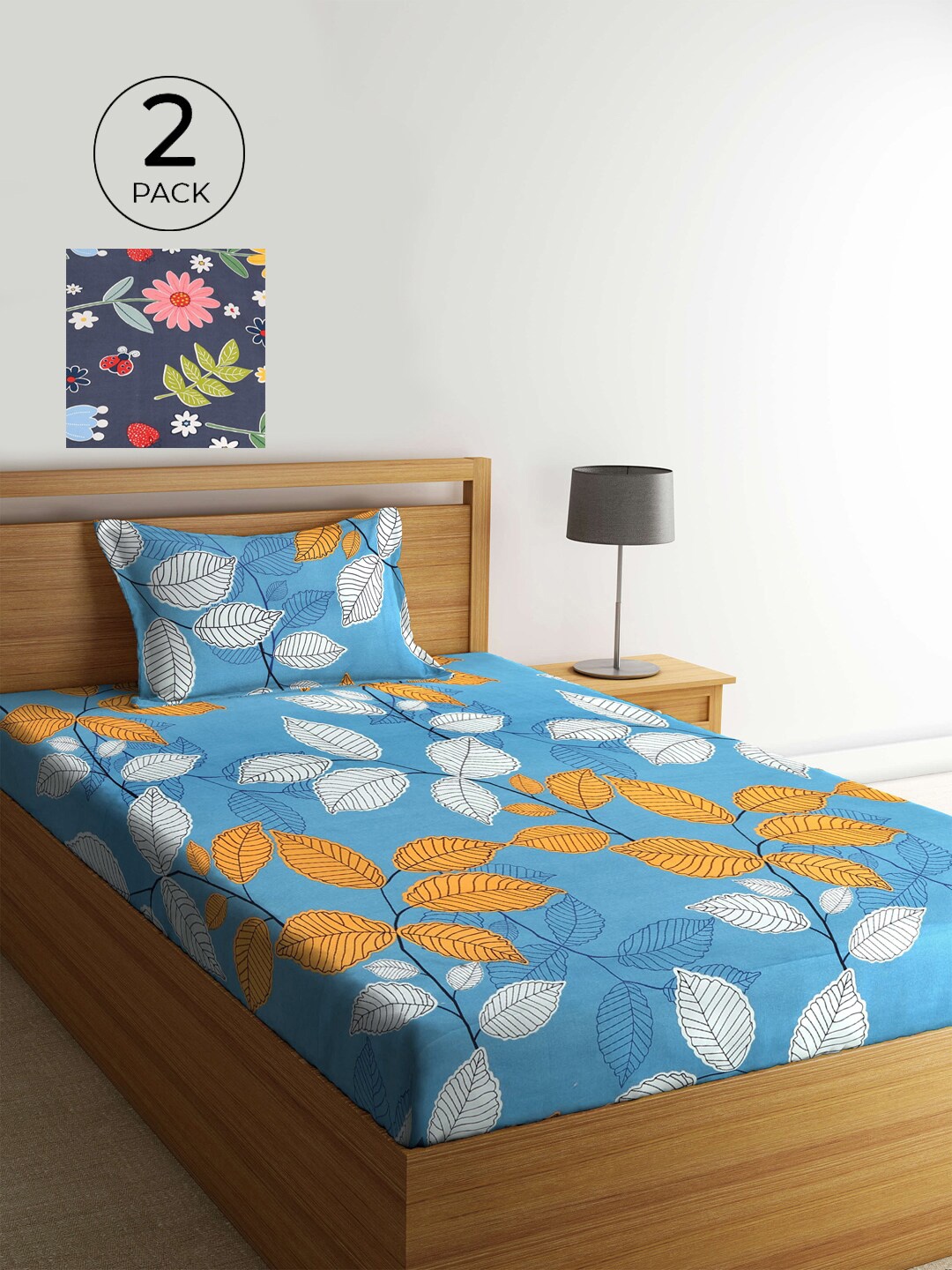

KLOTTHE Blue & Green Floral 210 TC 2 Single Bedsheet with 2 Pillow Covers