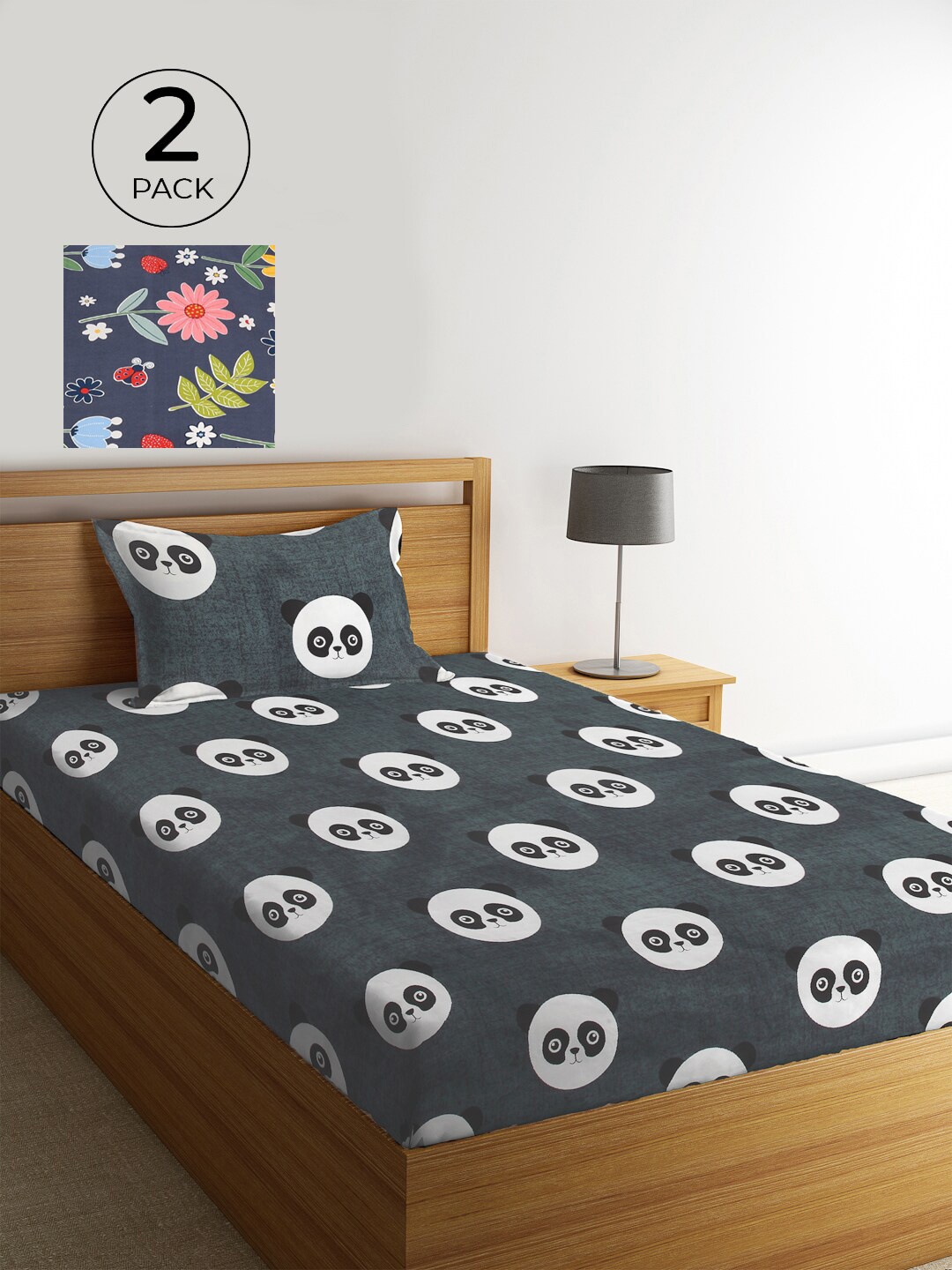 

KLOTTHE Grey & White Graphic 210 TC 2 Single Bedsheet with 2 Pillow Covers