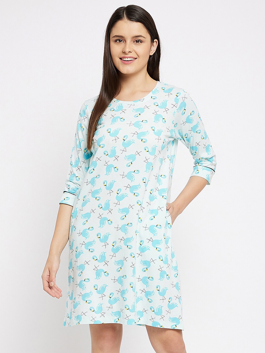 

Clovia Blue Printed Nightdress with Pocket