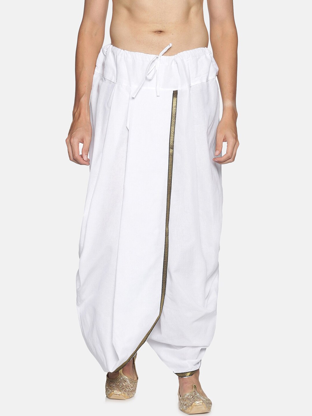 

Sethukrishna Men White & Gold Solid Cotton Dhoti Pants