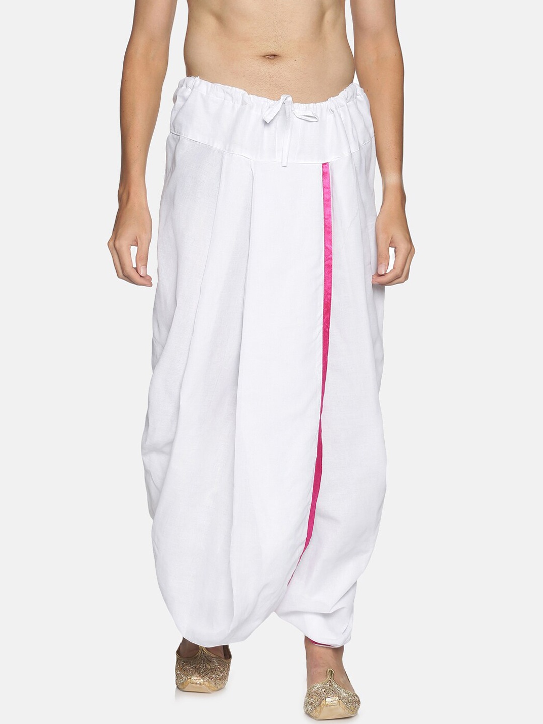 

Sethukrishna Men White & Pink Solid Cotton Dhoti Pants