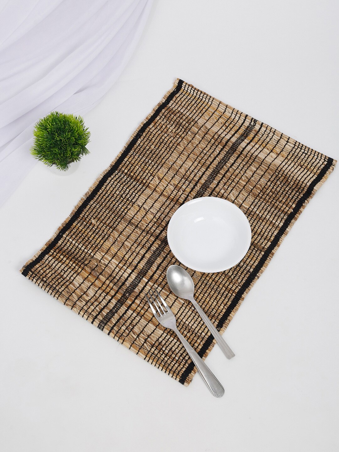 

Fabindia Set of 2 Black & Brown Checked Cotton Table Placemats