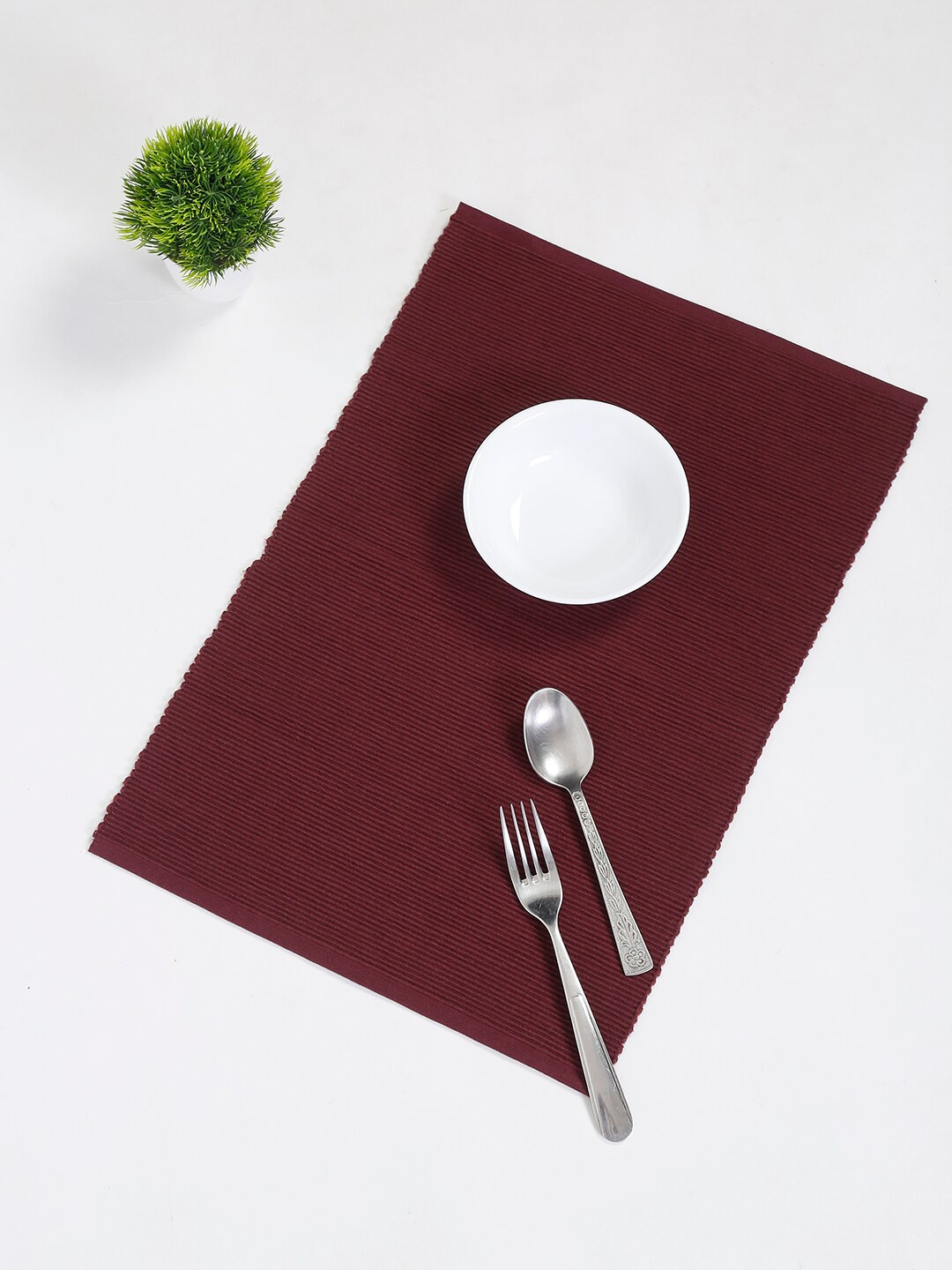 

Fabindia Set Of 4 Burgundy Solid Cotton Table Placemats
