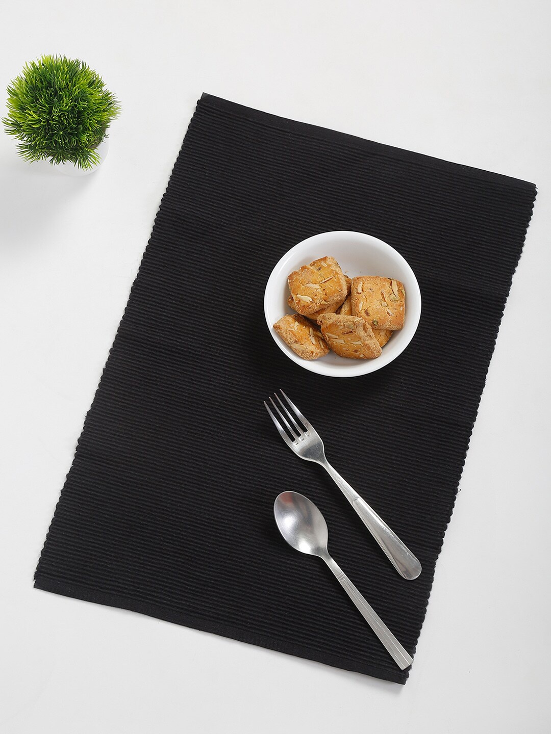 

Fabindia Set Of 4 Black Woven Cotton Table Placemats
