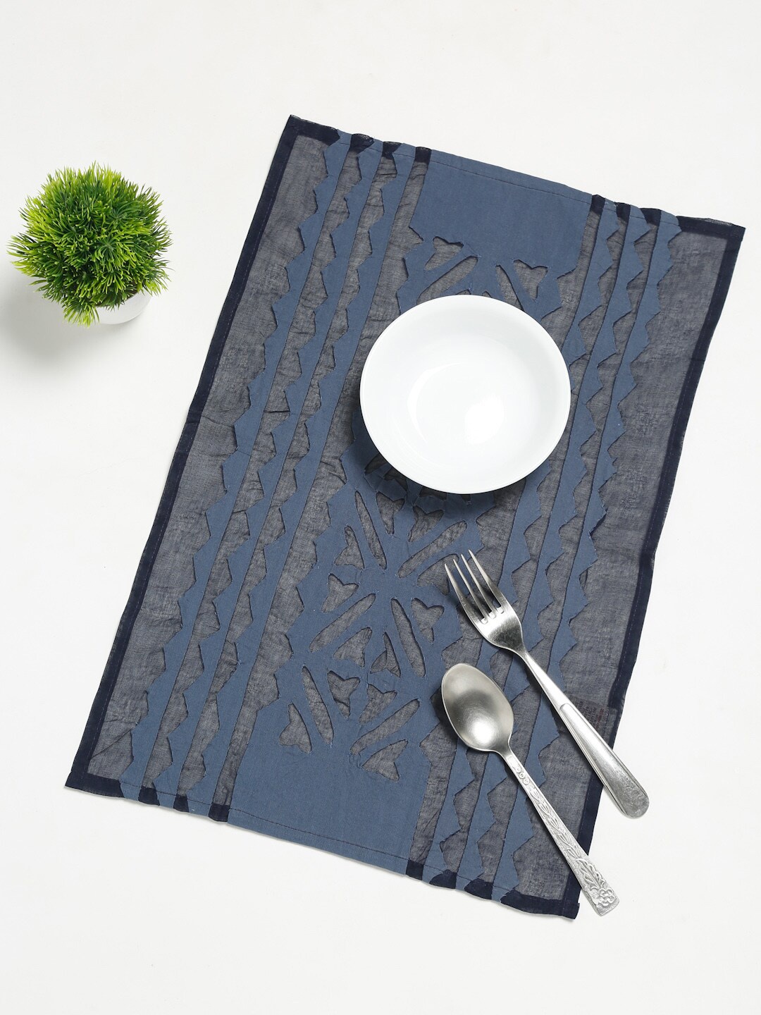 

Fabindia Set Of 4 Blue Applique Cotton Table Placemats