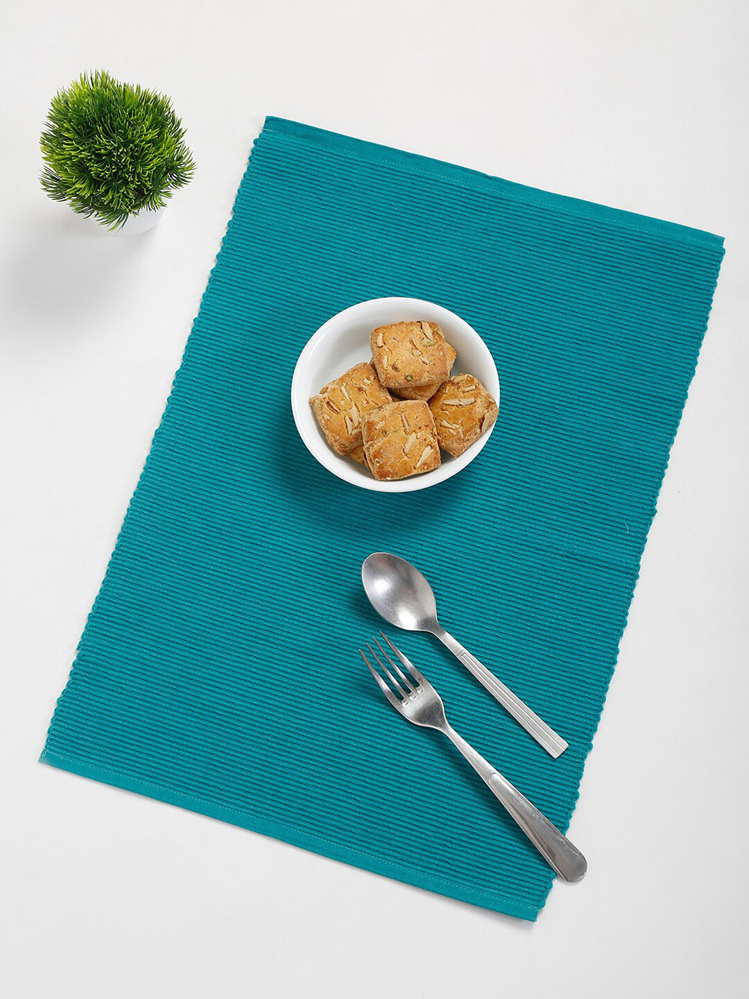 

Fabindia Set Of 4 Teal Blue Woven Cotton Table Placemats