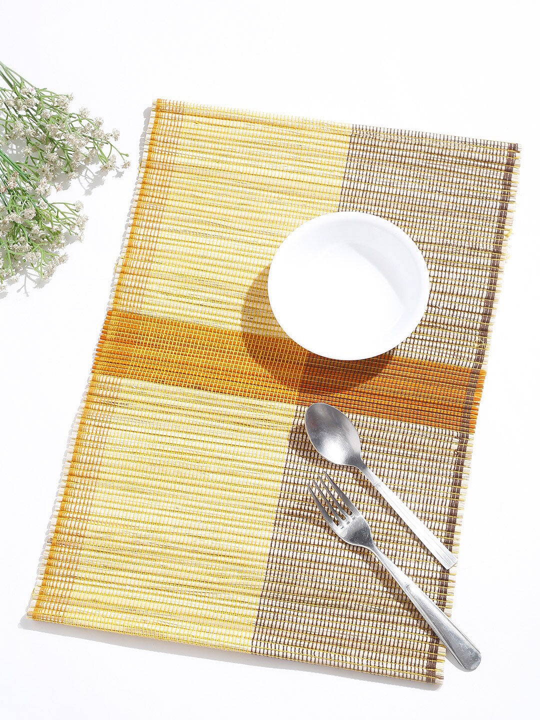 

Fabindia Set Of 4 Yellow & Brown Solid Pure Cotton Table Placemats