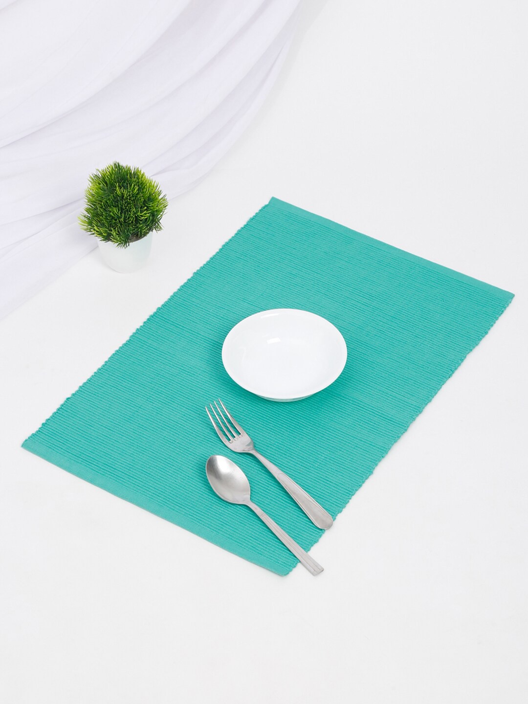 

Fabindia Set Of 4 Teal Blue Woven-Design Cotton Table Placemats