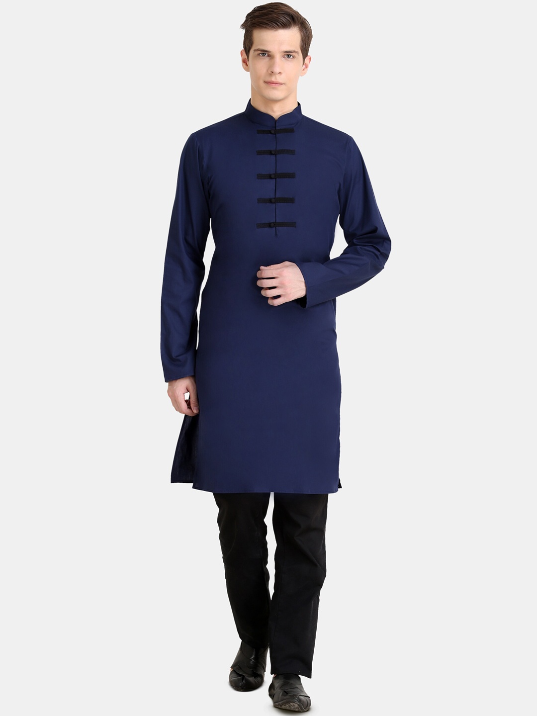 

Raas Men Navy Blue & Black Kurta