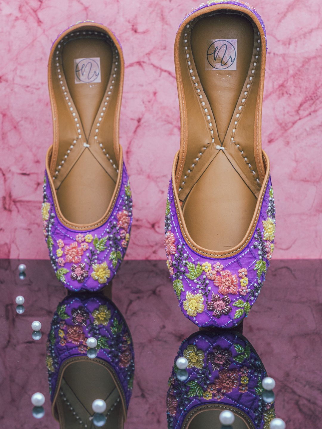 

NR By Nidhi Rathi Women Purple Embellished Leather Mojaris