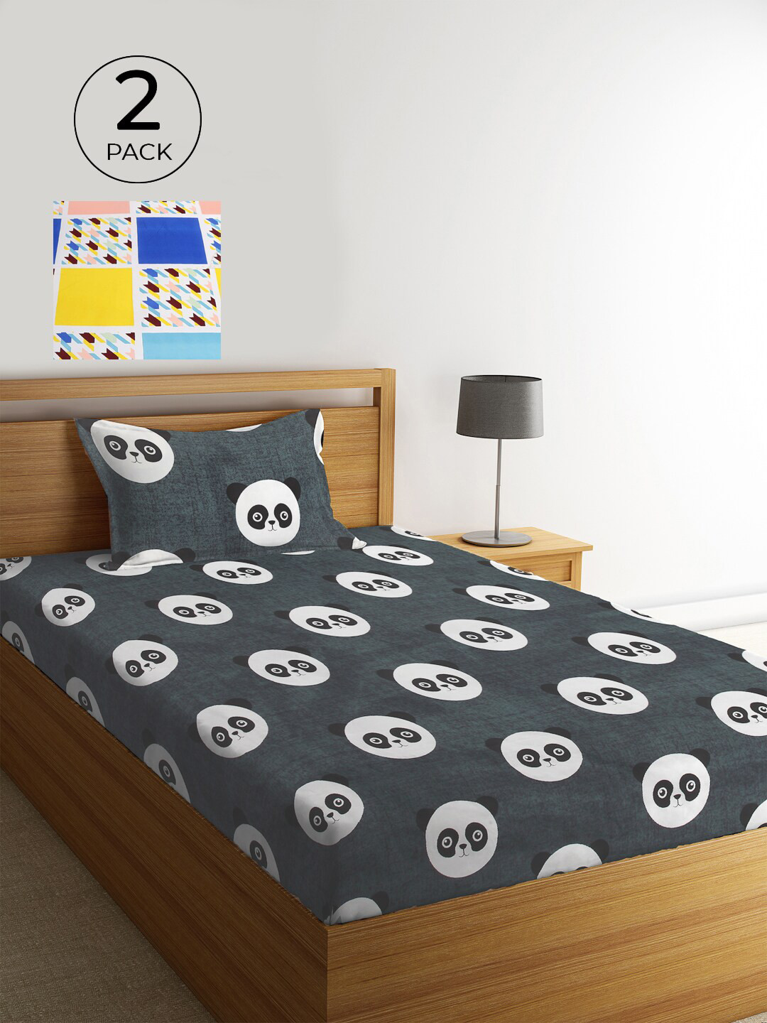 

KLOTTHE Grey & White Graphic 210 TC 2 Single Bedsheet with 2 Pillow Covers