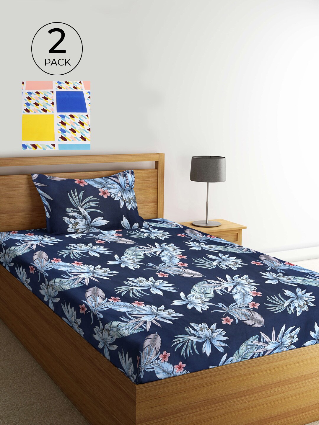 

KLOTTHE Blue & Pink Floral 210 TC 2 Single Bedsheet with 2 Pillow Covers