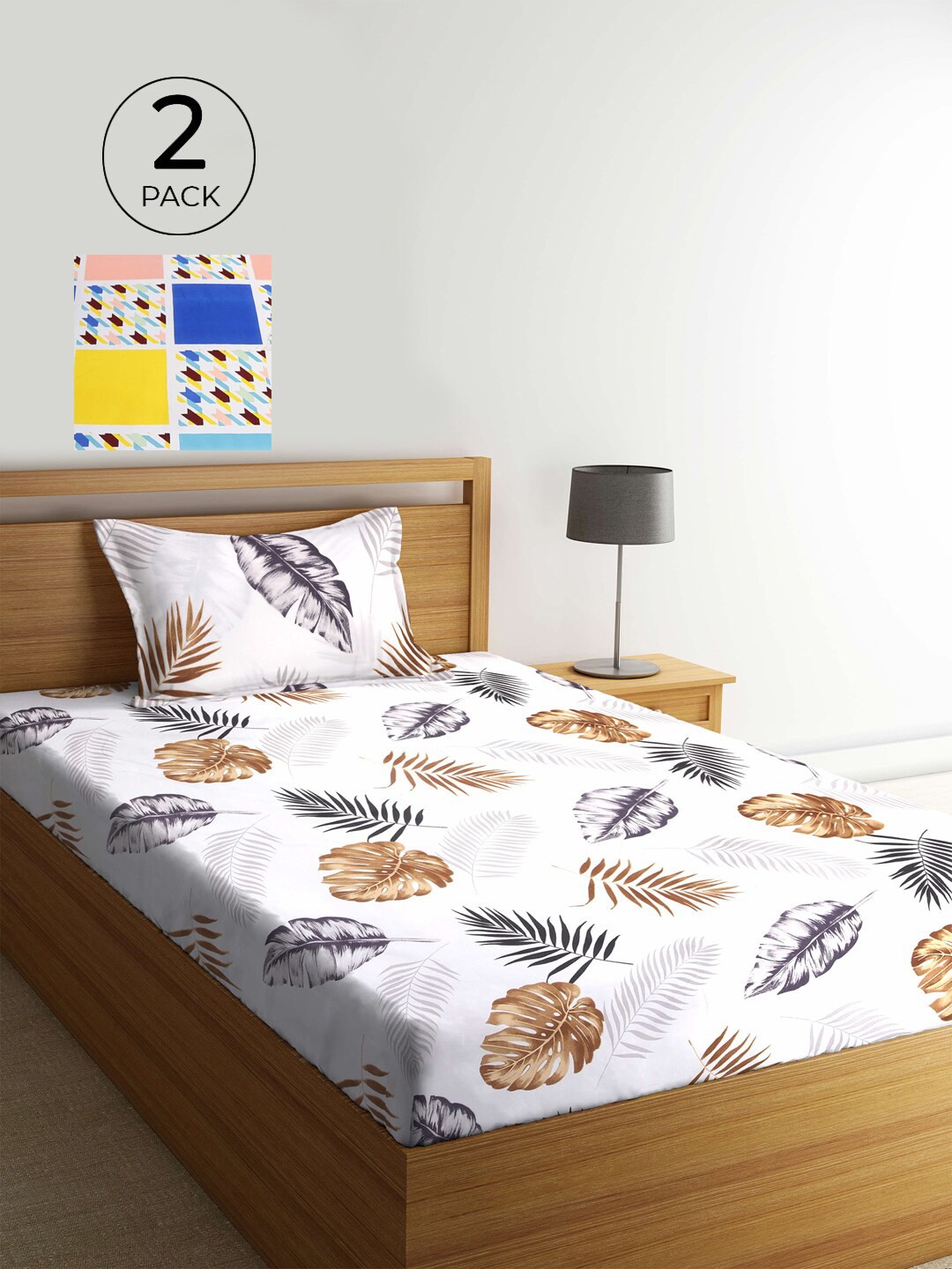 

KLOTTHE White & Brown Floral 210 TC 2 Single Bedsheet with 2 Pillow Covers