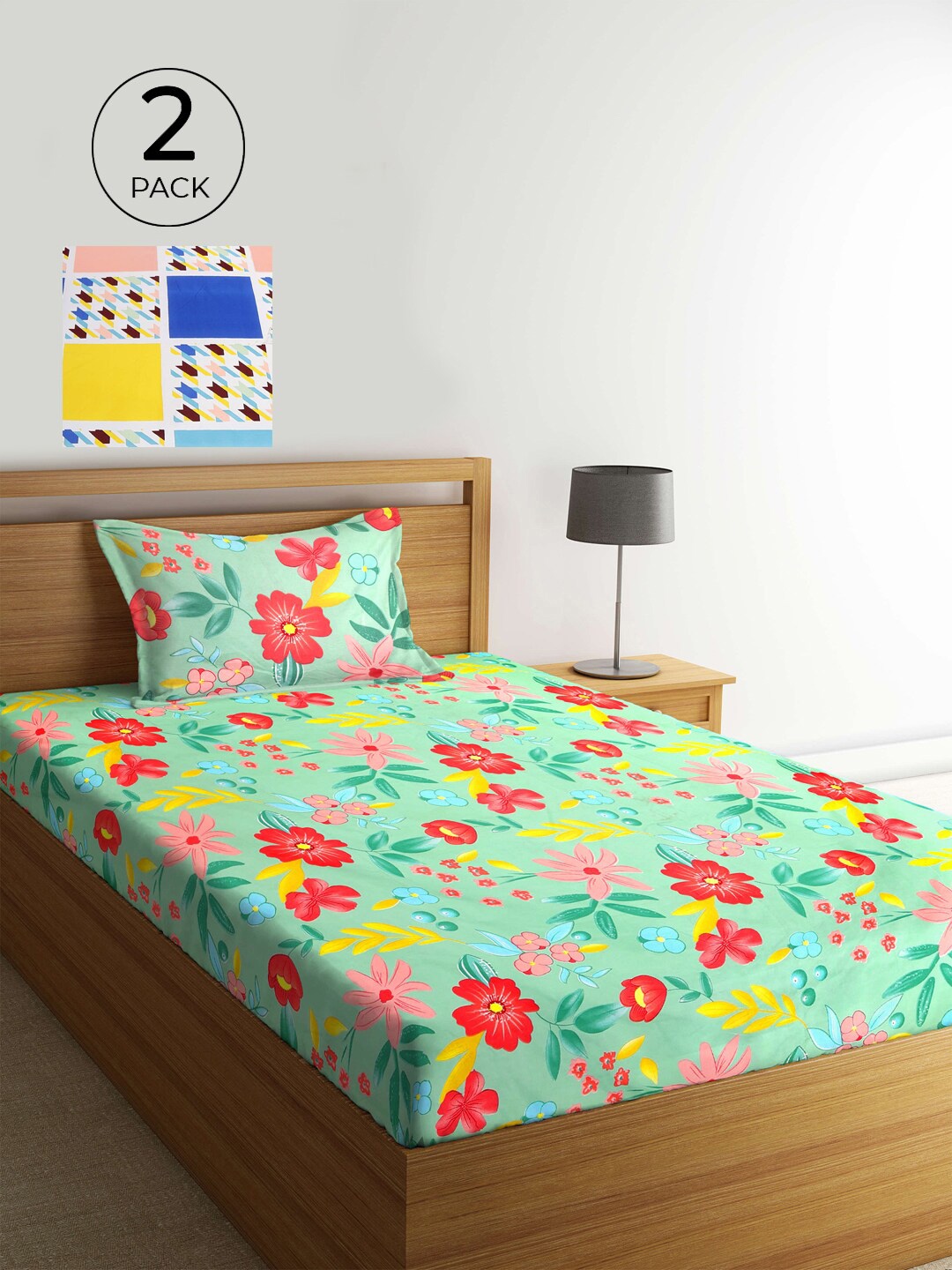 

KLOTTHE Green & White Floral 210 TC 2 Single Bedsheet with 2 Pillow Covers