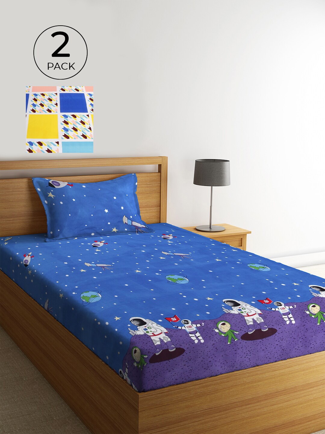 

KLOTTHE Blue & Pink Cartoon Characters 210 TC 2 Single Bedsheet with 2 Pillow Covers