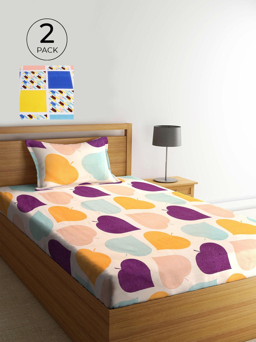 

KLOTTHE Pink & Purple Graphic 210 TC 2 Single Bedsheet with 2 Pillow Covers