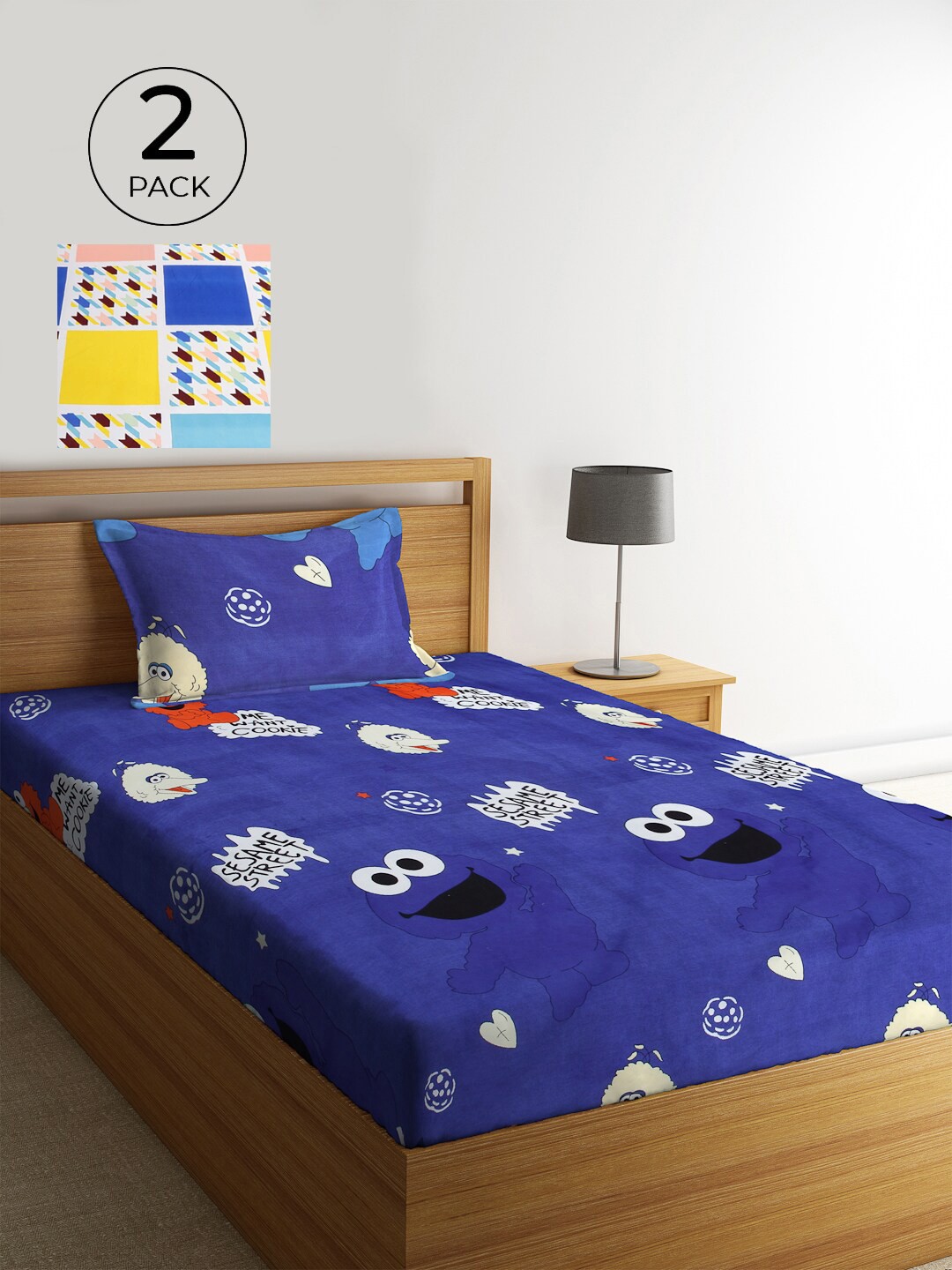 

KLOTTHE Blue & White Graphic 300 TC 2 Single Bedsheet with 2 Pillow Covers