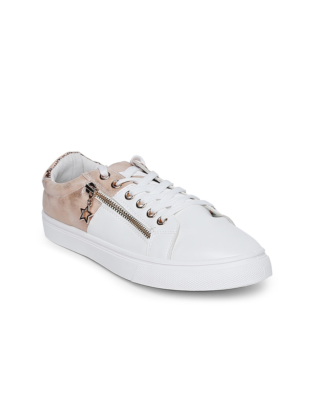 

Forever Glam by Pantaloons Women Gold & White Colourblocked Leather Sneakers