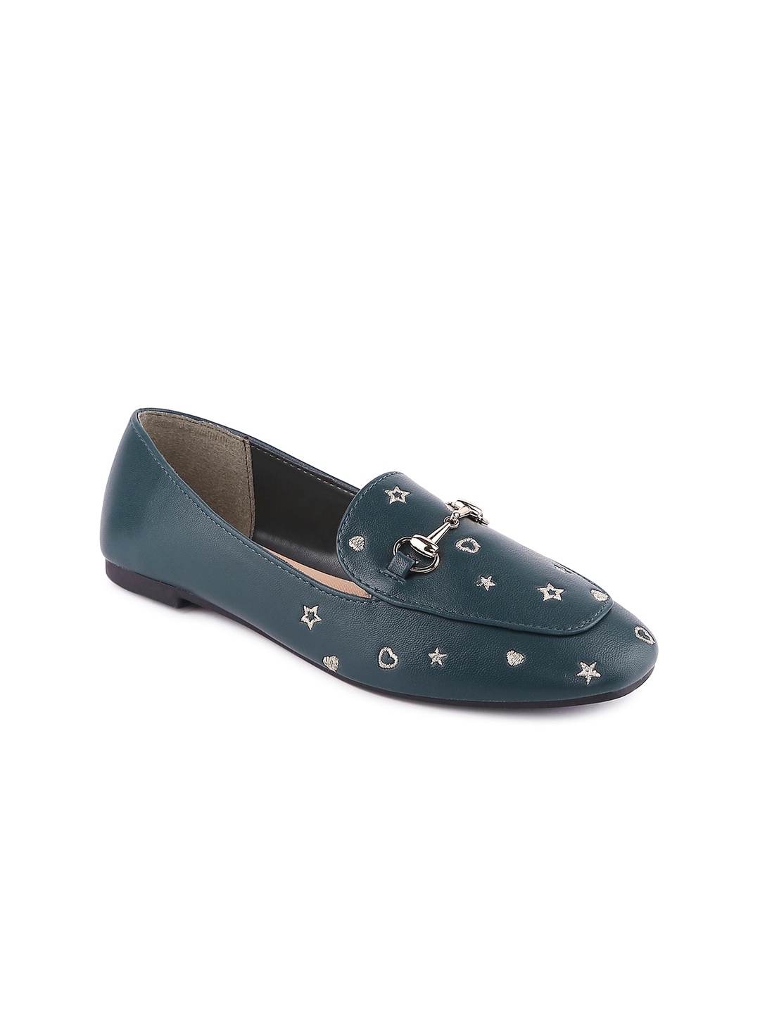 

Forever Glam by Pantaloons Women Teal Embellished Leather Loafers
