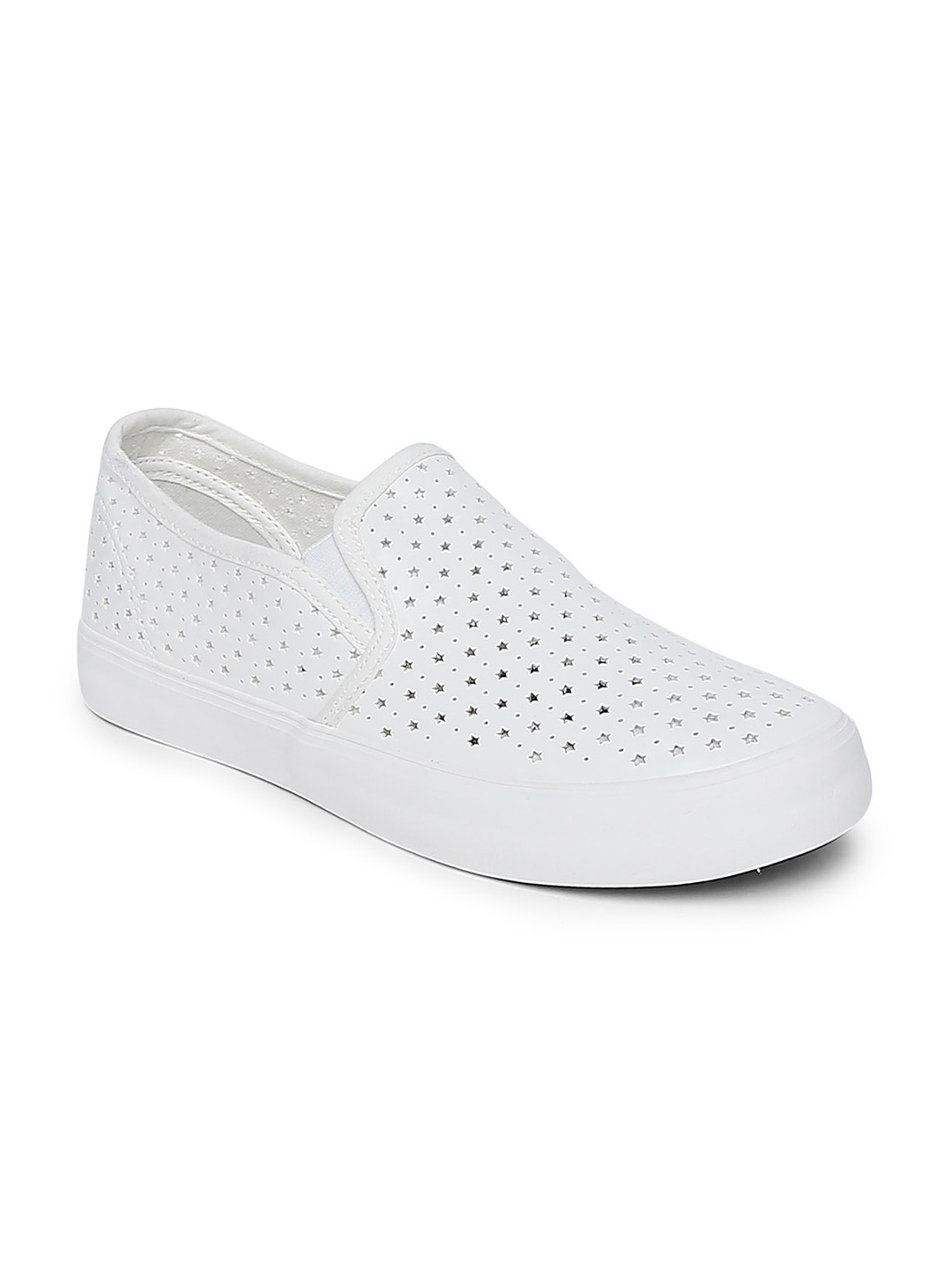

Forever Glam by Pantaloons Women White Perforations Leather Slip-On Sneakers