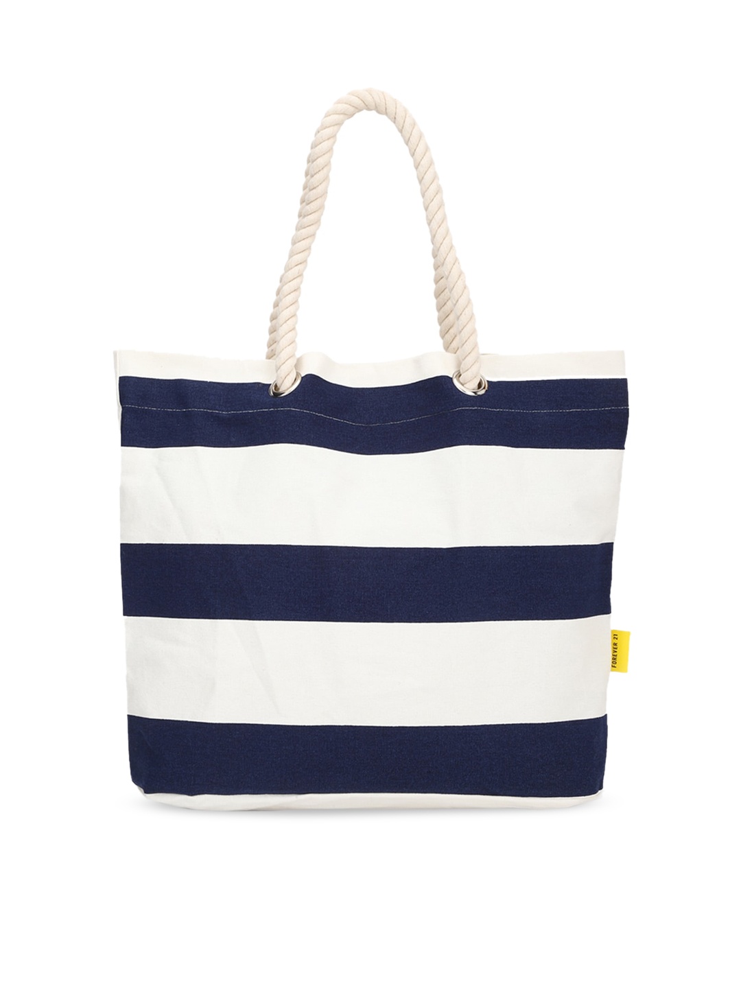 

FOREVER 21 Women Blue & White Striped Oversized Shopper Cotton Tote Bag